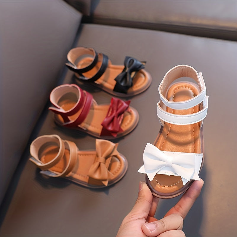 Adorable Bow-Adorned Casual Sandals For Baby Girls, Soft Sole Sandals Perfect For Walking